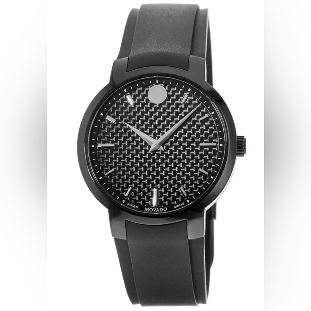 Movado Gravity Black Carbon Fiber Rubber Strap Men's Watch